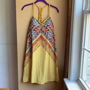 Prana Yellow Multicolor Strappy Mini Dress